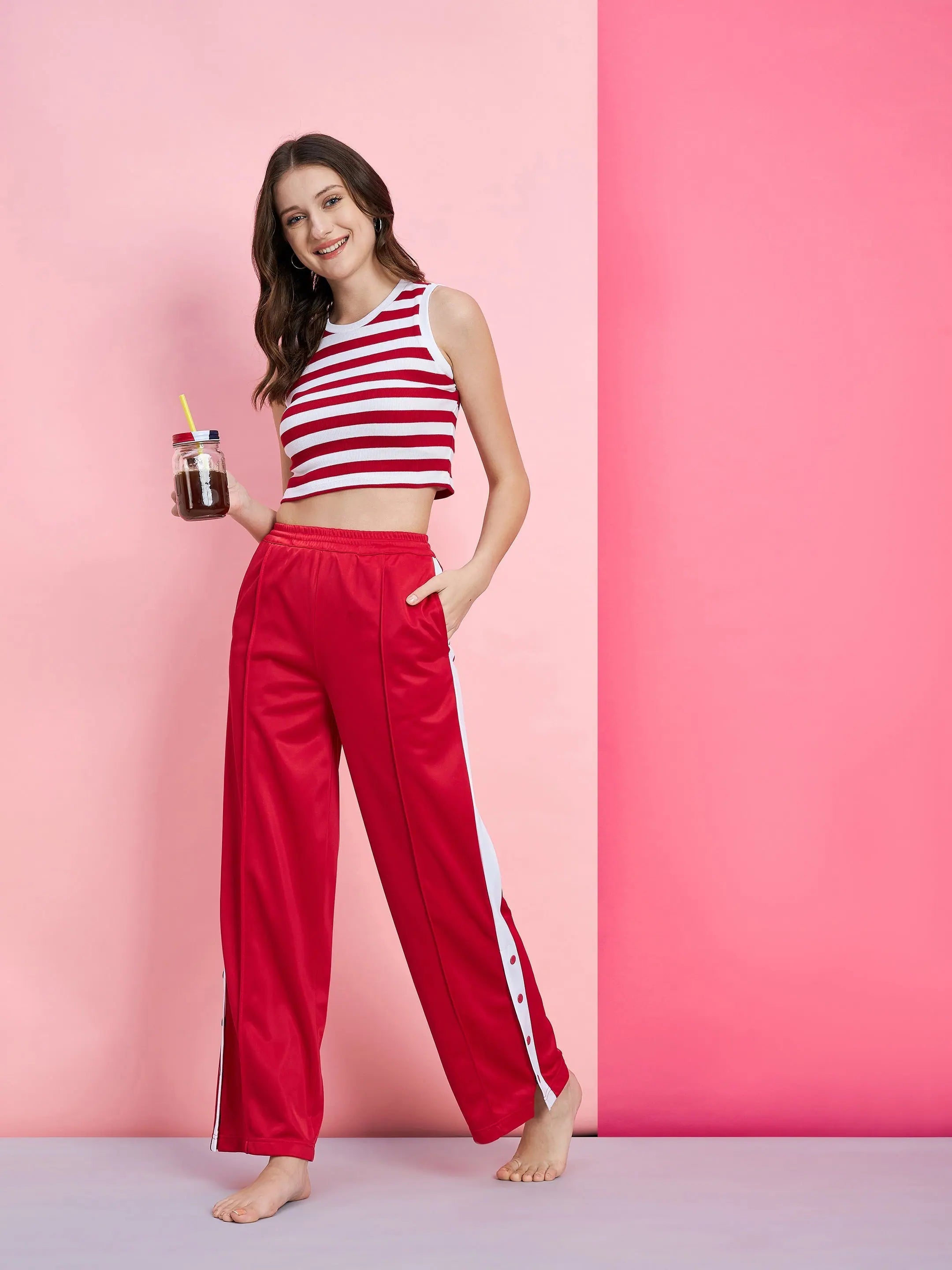 Women Printed Standard Red Jumpsuits & Sets