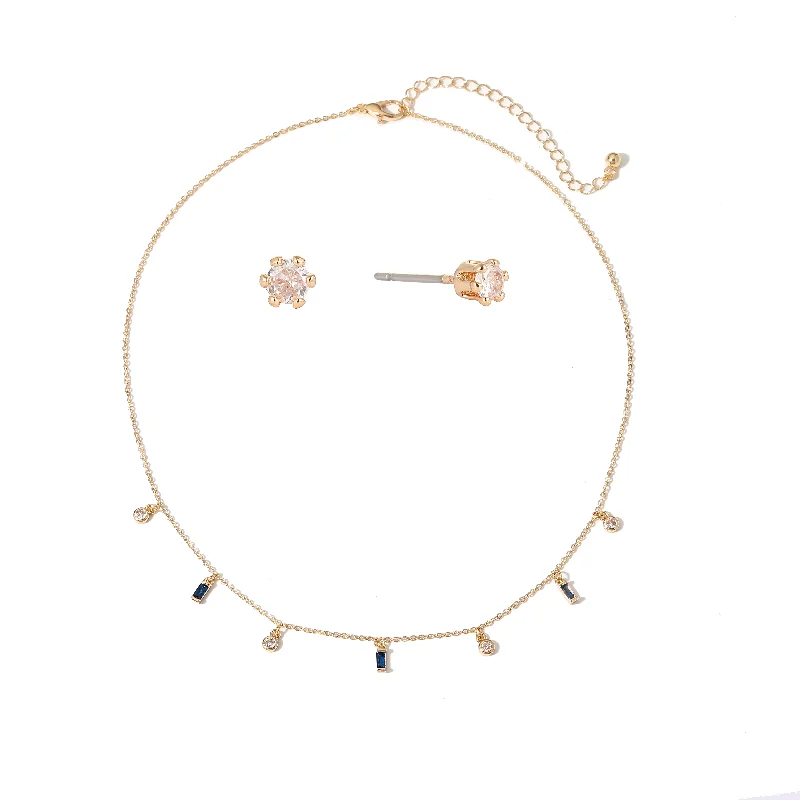 Isabella - Sapphire Dainty Pendant Necklace and Earring Set