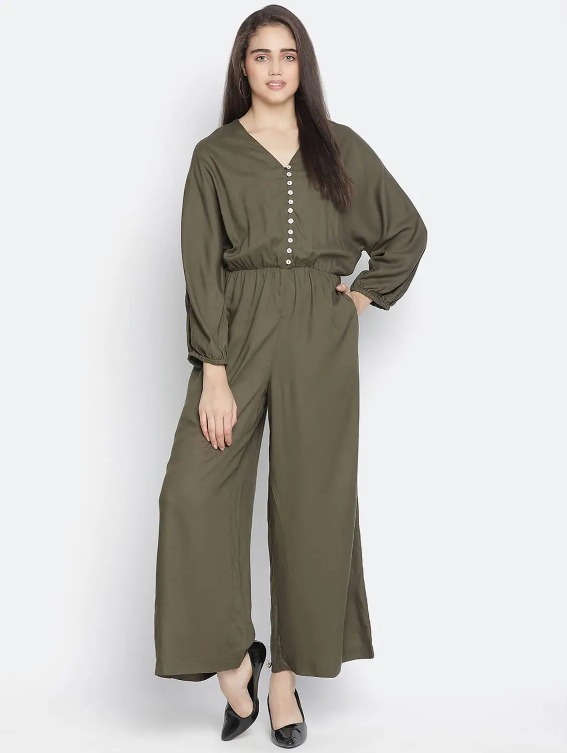 Women Solid Khaki Jumpsuits & Sets