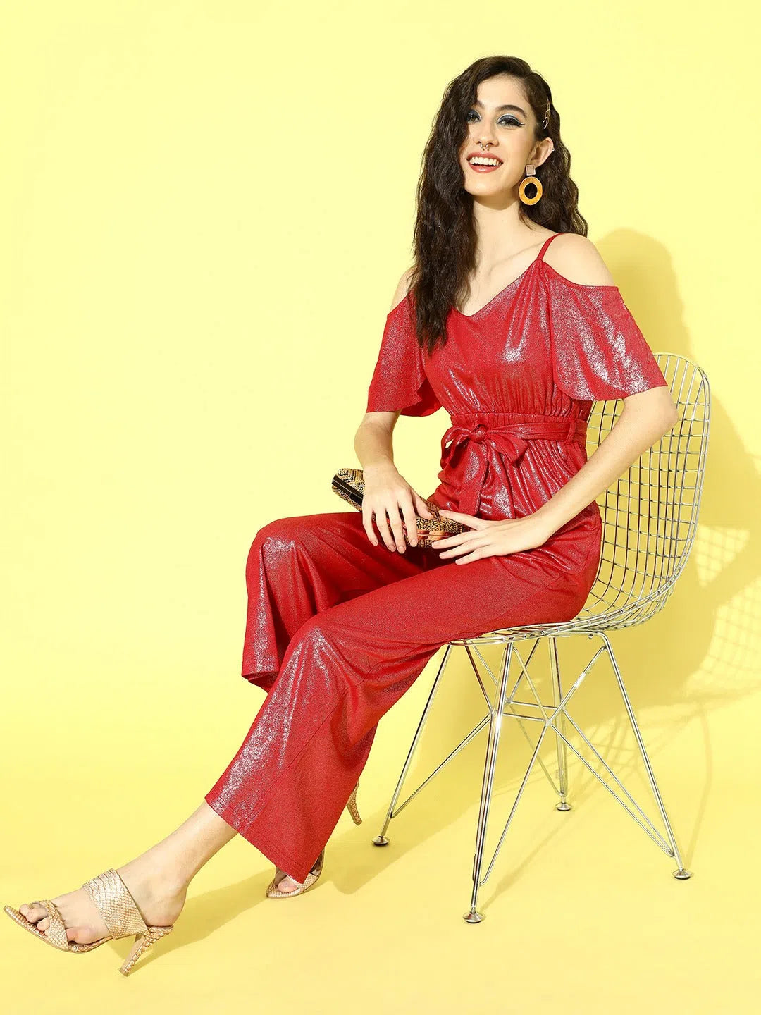 Women Solid Red Jumpsuits & Sets