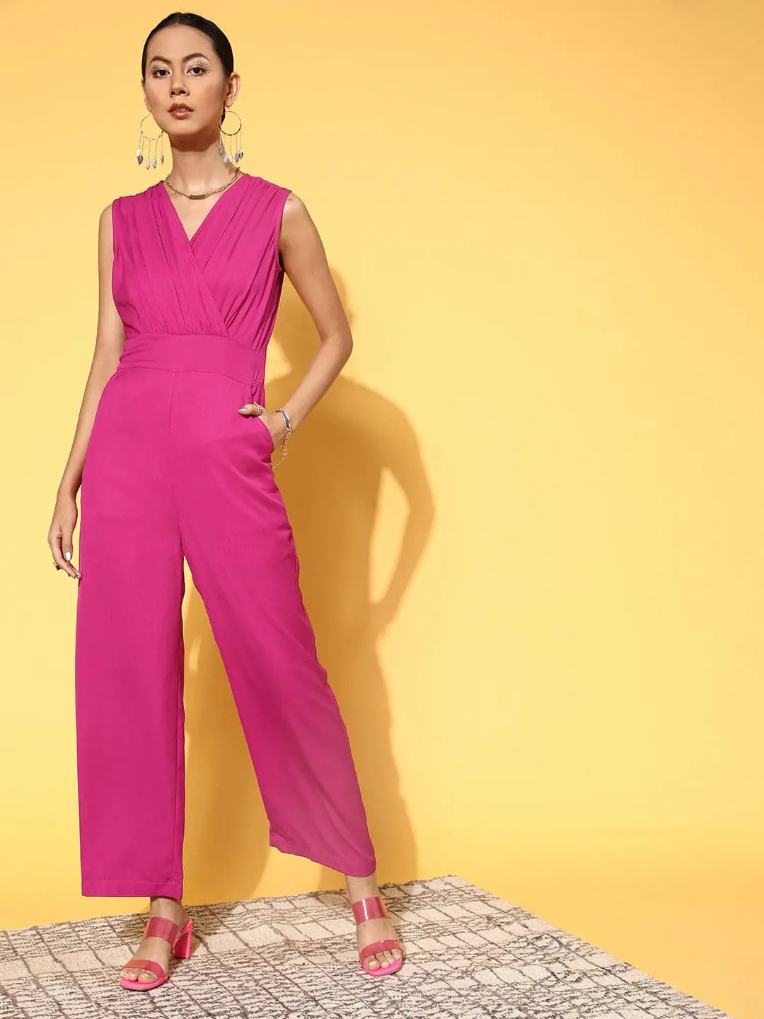 Women Solid Fuschia Jumpsuits & Sets