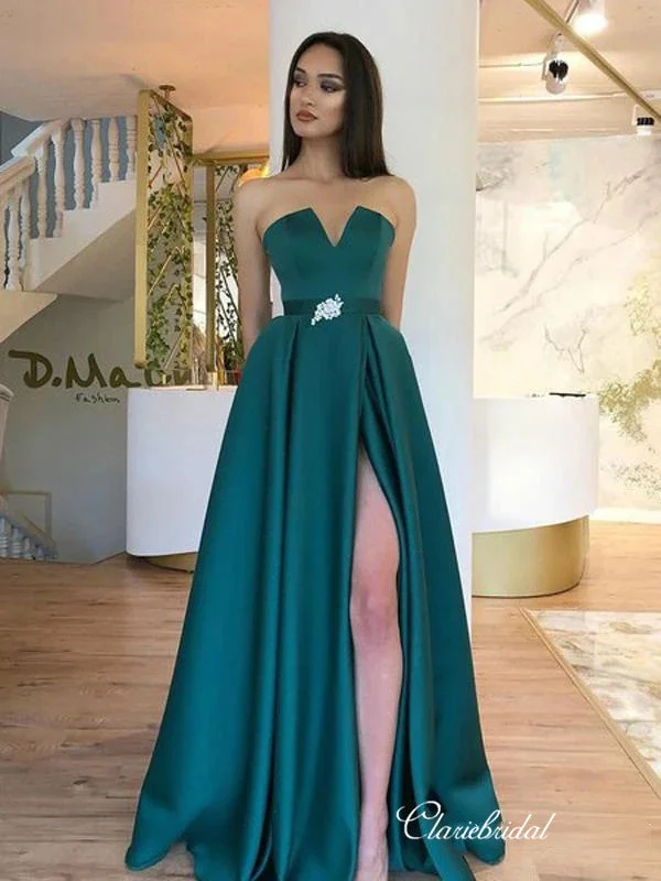 Popular Evening Long Prom Dresses, Strapless Prom Dresses, Fashion Prom Dresses