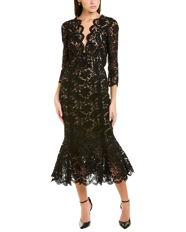 Oscar de la Renta Lace Silk-Lined Midi Dress