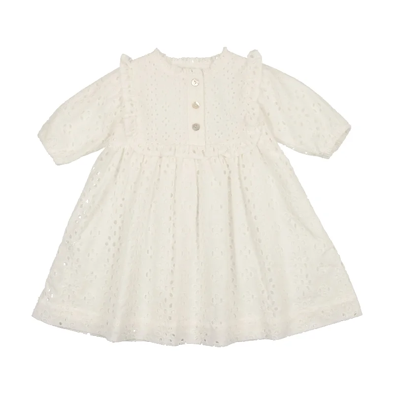 Analogie Eyelet Dress Three Quarter Sleeve - White