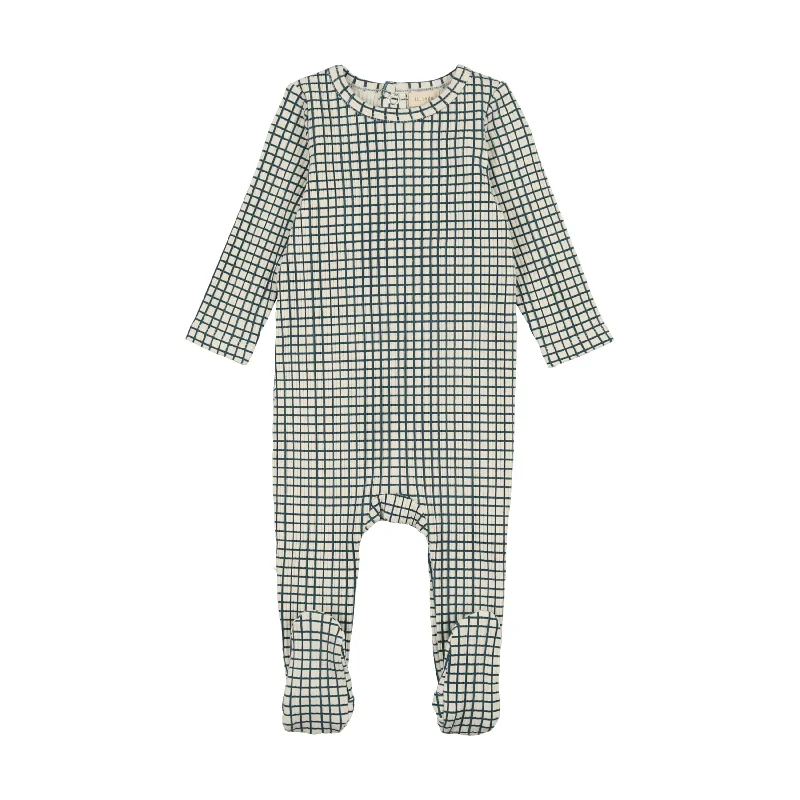 Lil Legs Printed Footie - Blue Windowpane