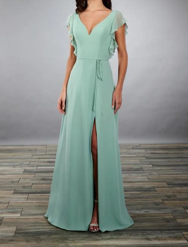 A-Line Bridesmaid Dress Bateau Neck / Straps / Plunging Neck Short Sleeve Open Back Floor Length Chiffon / Shantung / Imitated Silk with Sash / Ribbon / Pleats / Ruffles