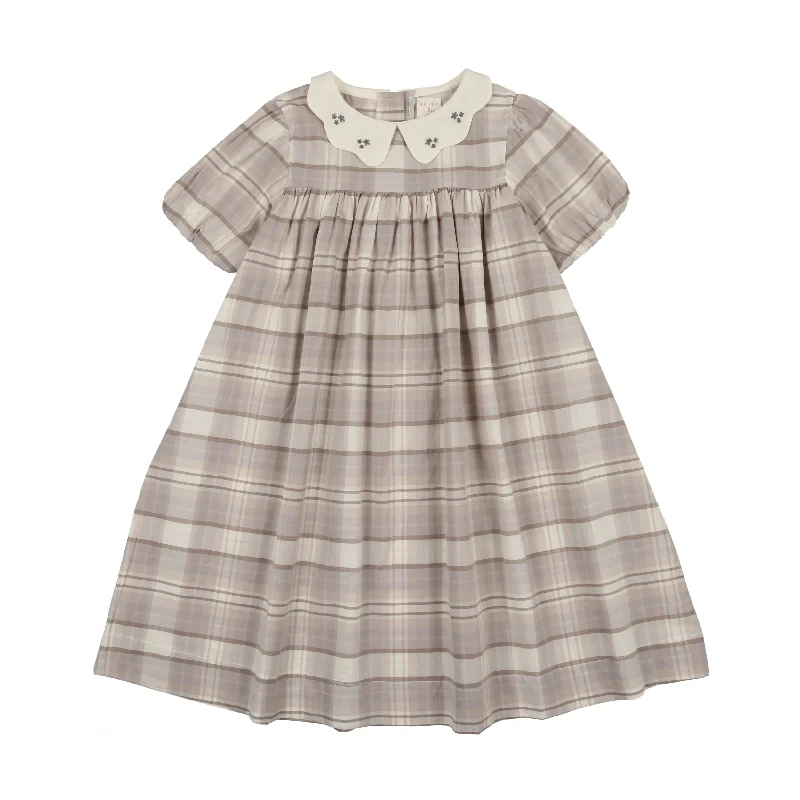 Analogie Printed Dress Short Sleeve - Taupe Plaid