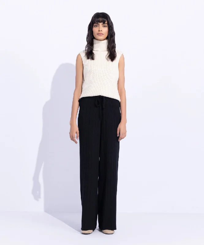 Wide Ribbed Knitted Trousers