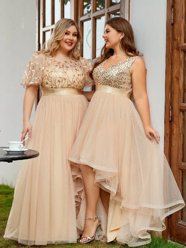 Sequin Print Plus Size Wholesale Evening Dresses with Cap Sleeve