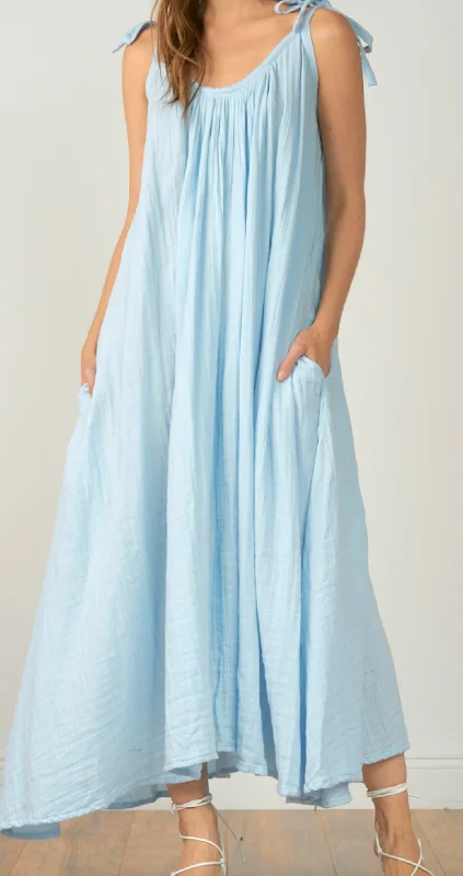 Gauze Maxi Dress In Sky Blue