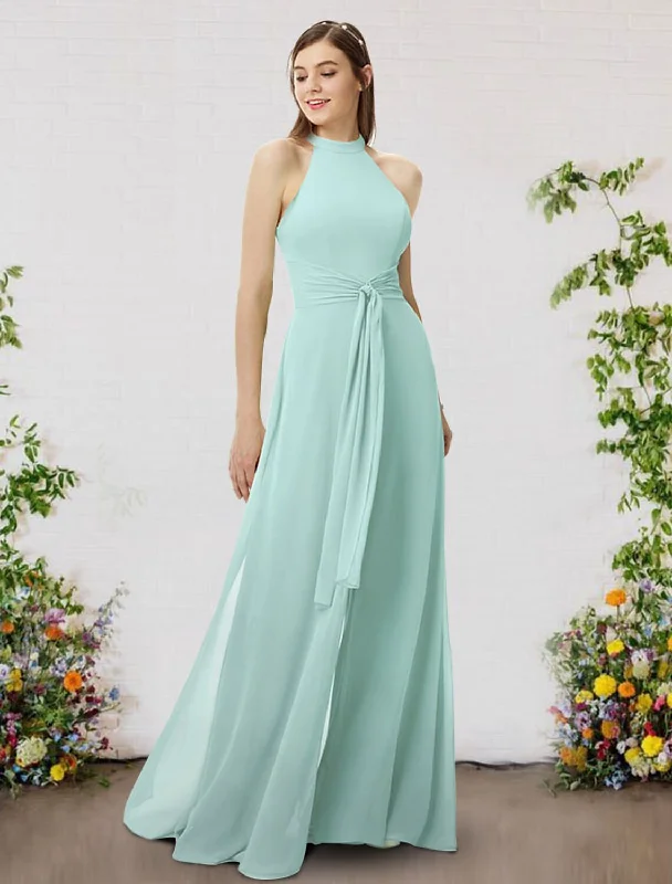 Jumpsuits Bridesmaid Dress High Neck Sleeveless Elegant Floor Length Chiffon with Ruching