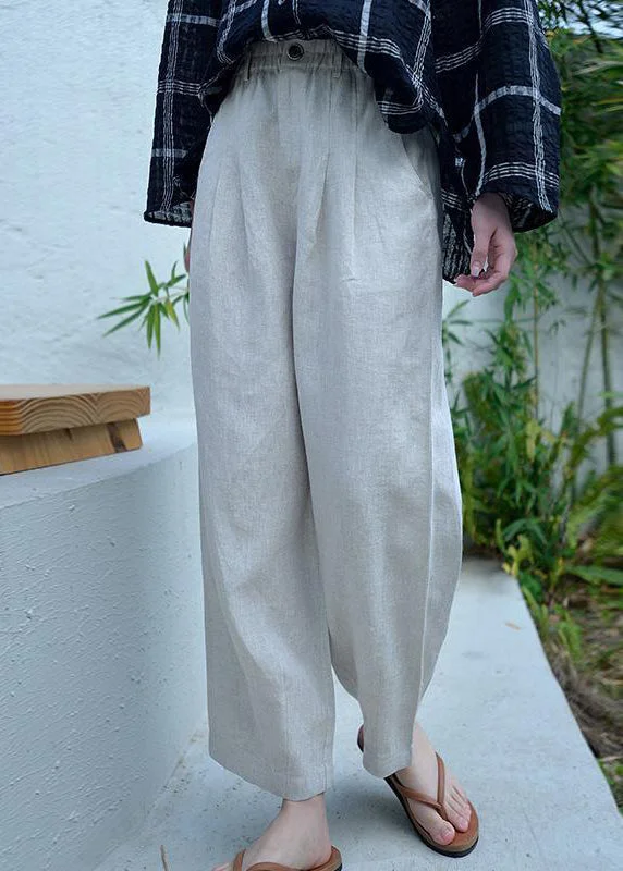 Vintage Grey Oversized Pockets Linen Harem Pants Spring