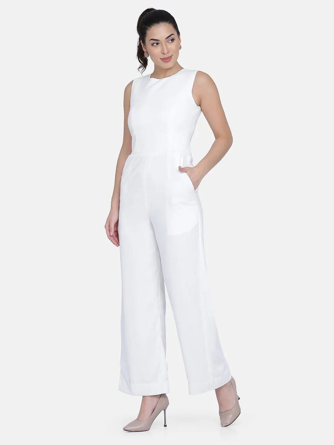 Women Solid Standard White Jumpsuits & Sets