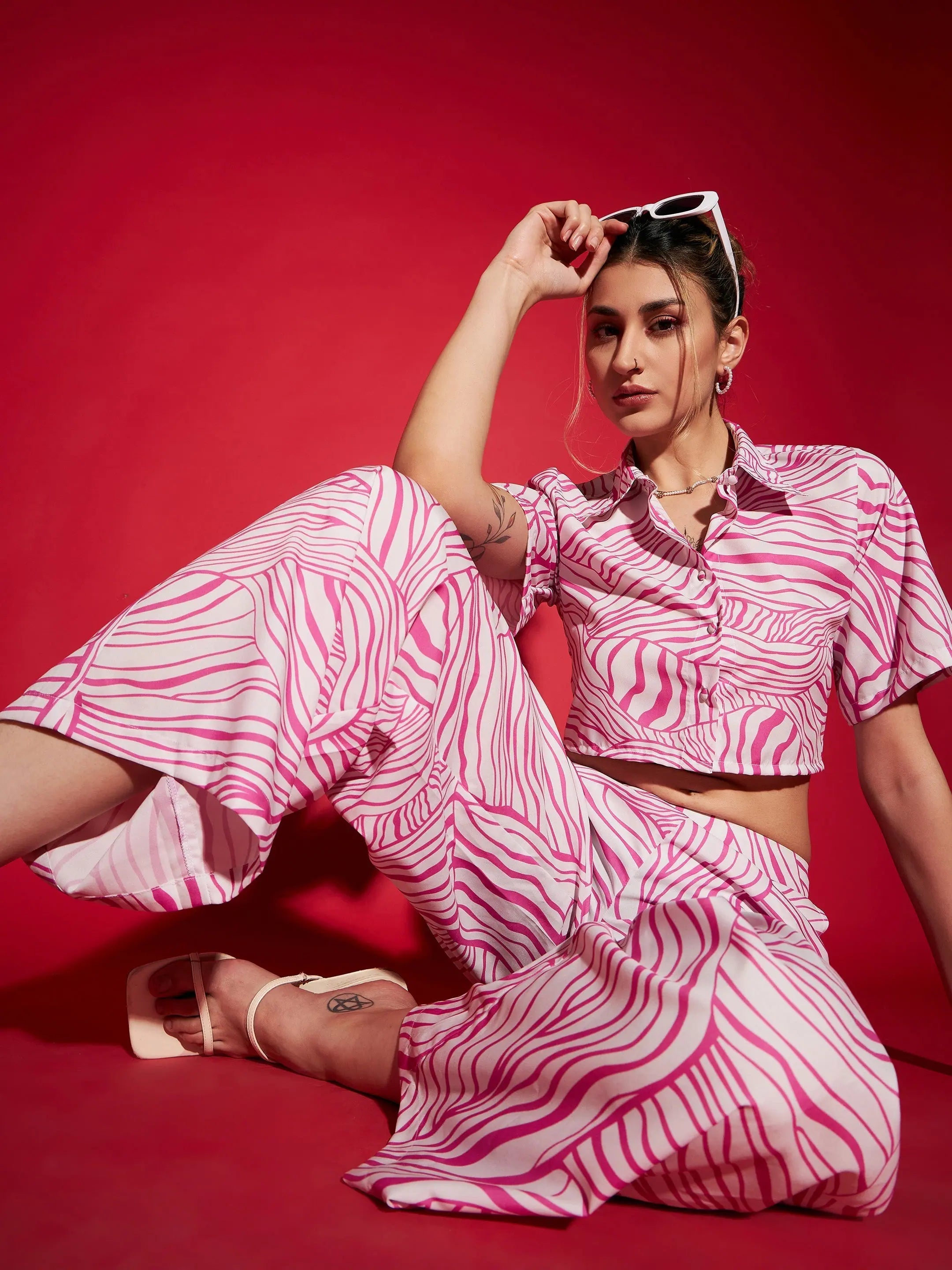 Women Printed Standard Pink Jumpsuits & Sets