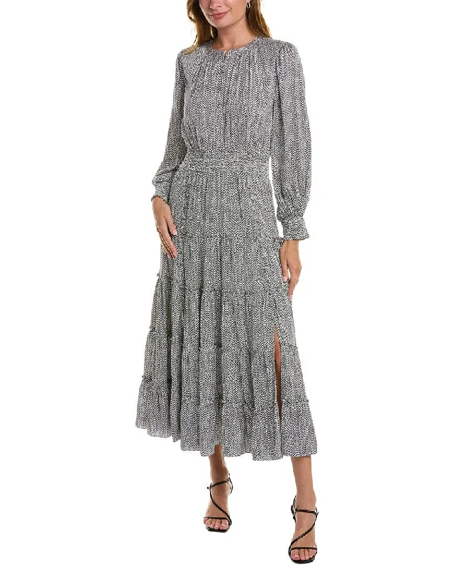 Elie Tahari Smocked Silk-Blend Maxi Dress