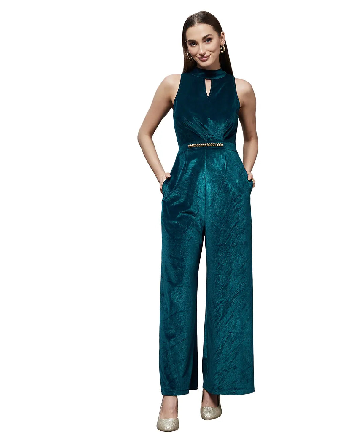 Women Solid Slim Teal Jumpsuits & sets