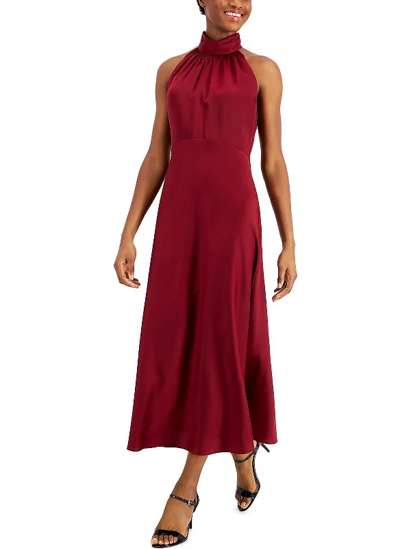 Womens Satin Maxi Halter Dress