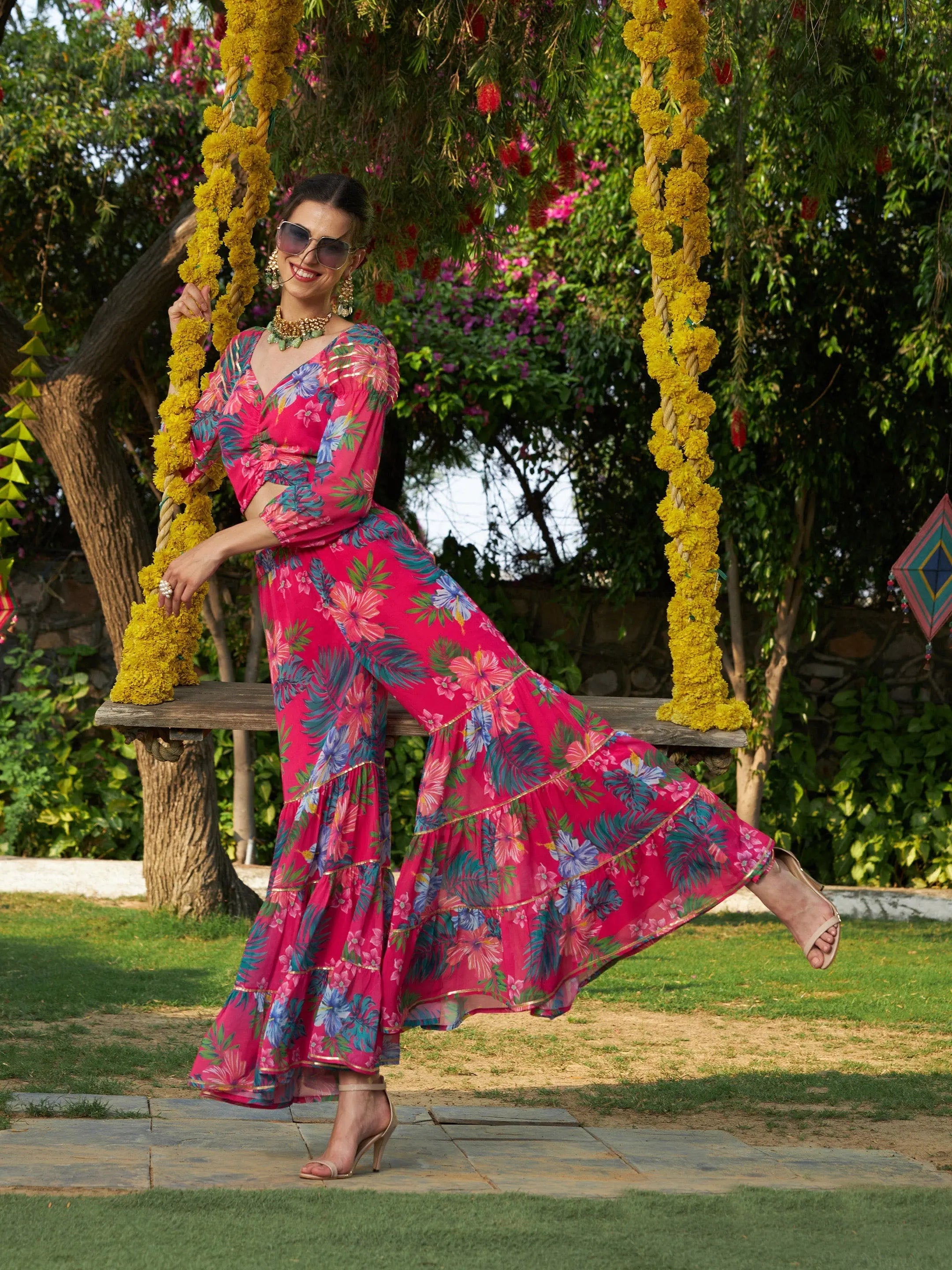 Women Printed Standard Pink Jumpsuits & Sets