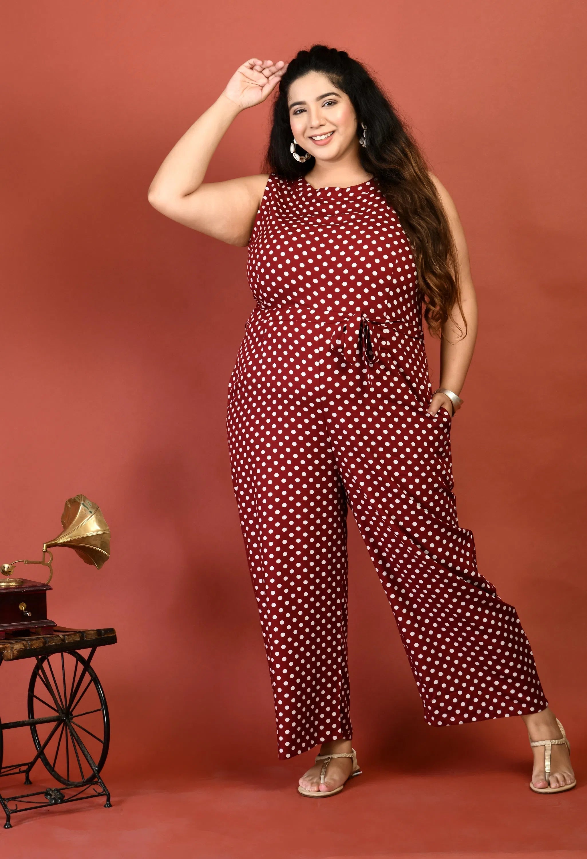 Women Solid Plus Size Maroon Jumpsuits & Sets