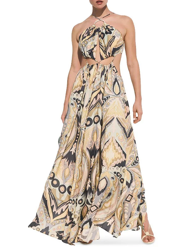 Aphrodite Womens Silk Blend Halter Maxi Dress