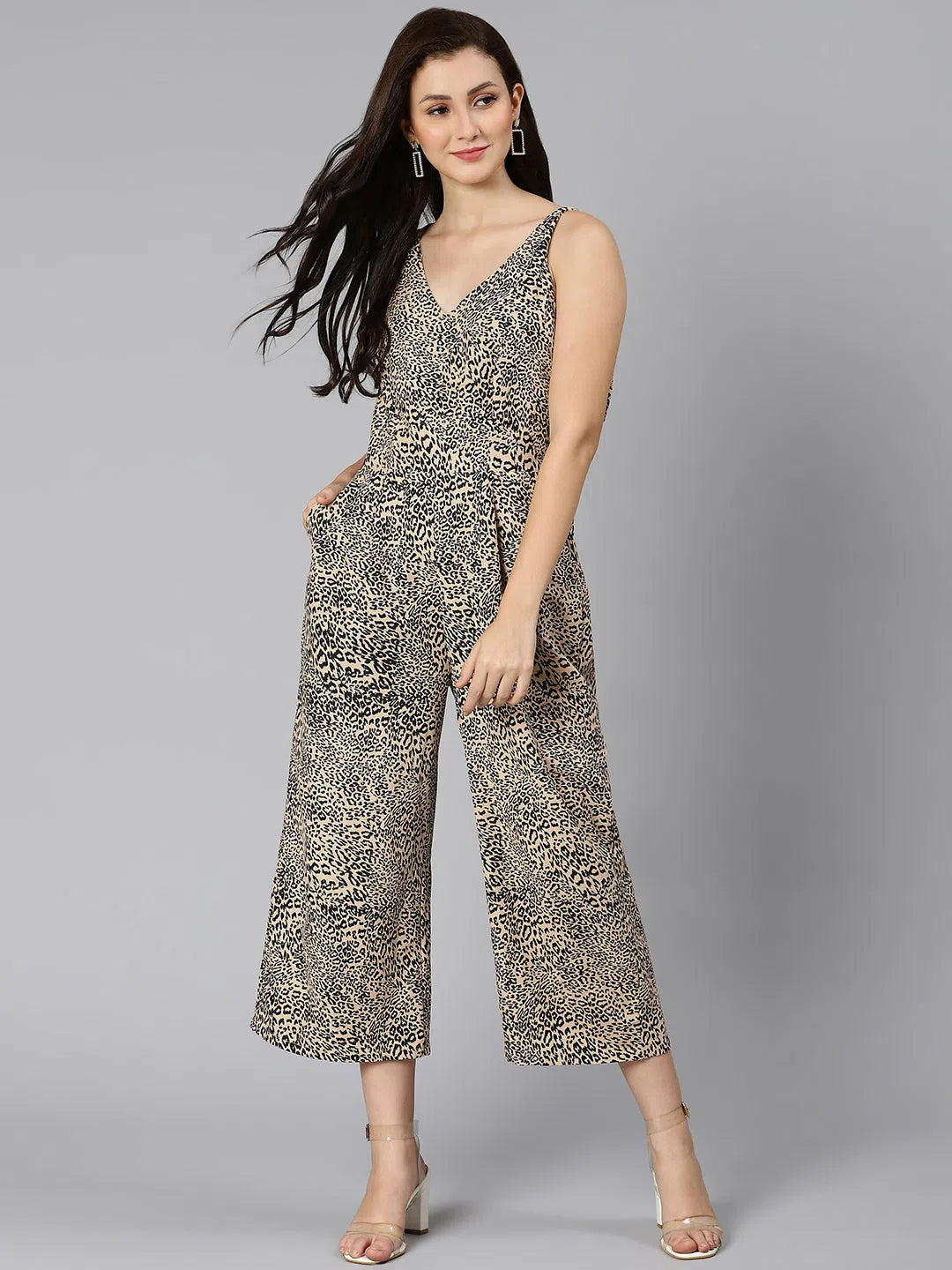 Women Printed Standard Brown Jumpsuits & Sets