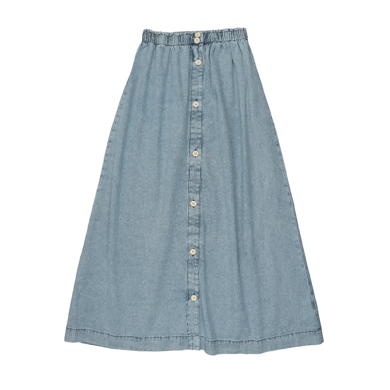 Analogie Stonewash Long Button Down Skirt  - Stonewash