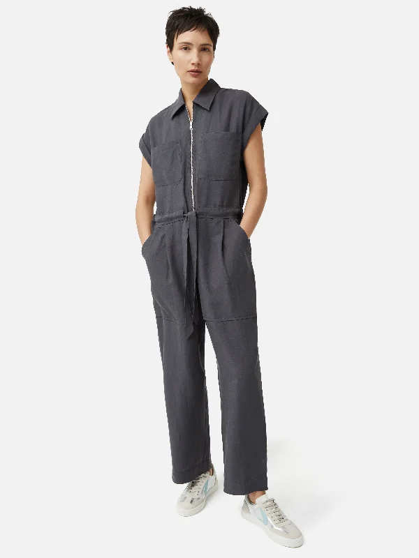 Linen Zip Front Jumpsuit | Dark Grey