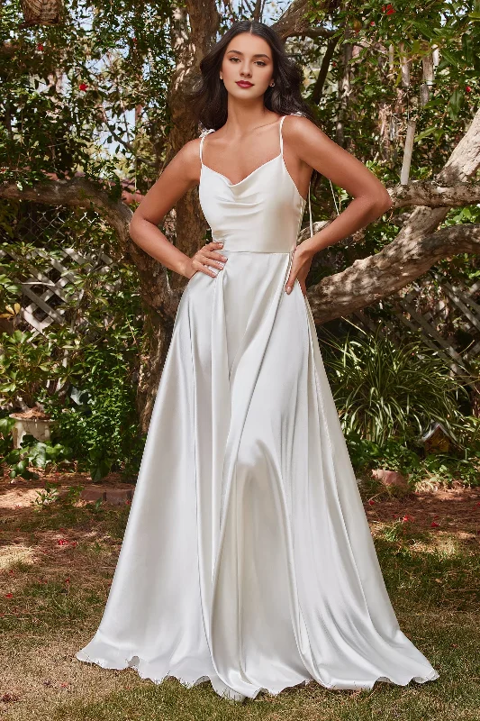 White satin A-line and floor length dress