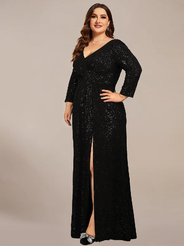 Exquisite Plus Size Split Wholesale Evening Dress with Long Sleeves