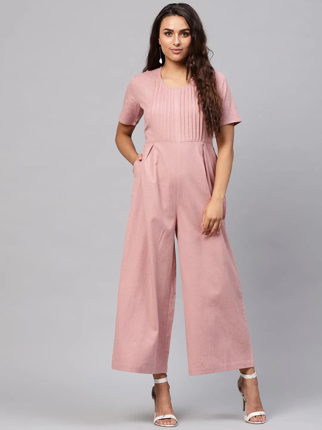 Women Solid Pink Jumpsuits & Sets