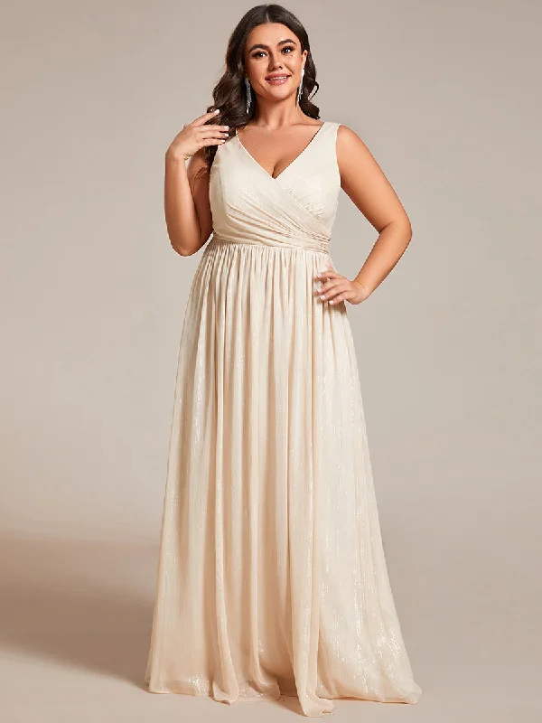 Plus Glittery Floor Length V-Neck Sleeveless Evening Dress