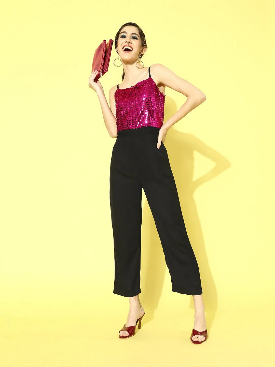 Women Solid Fuschia Jumpsuits & Sets