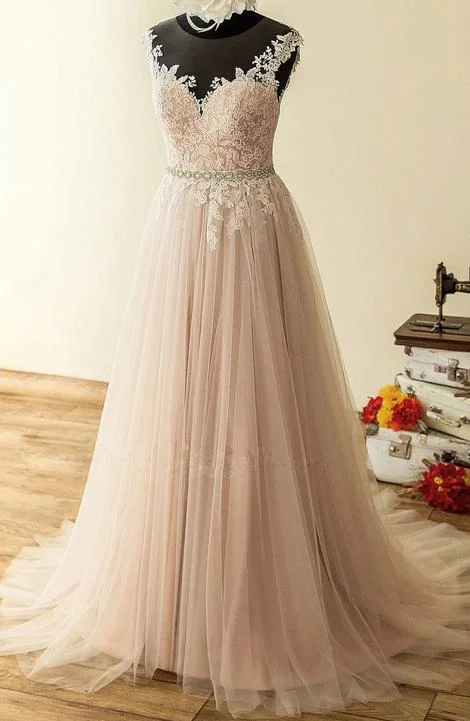 Blush Lace and Tulle Wedding Dress