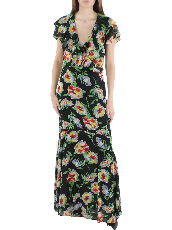 Womens Chiffon Floral Maxi Dress