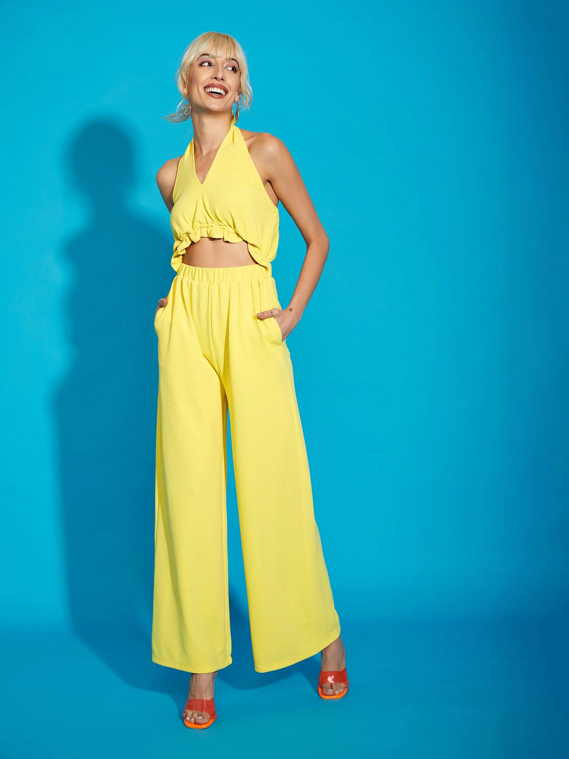 Women Solid Standard Yellow Jumpsuits & Sets