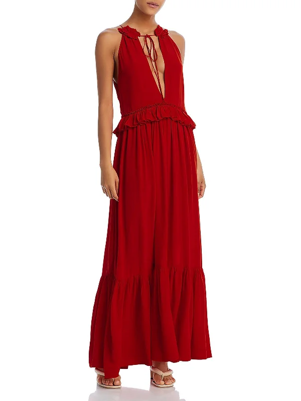 Womens Tie Neck Maxi Maxi Dress