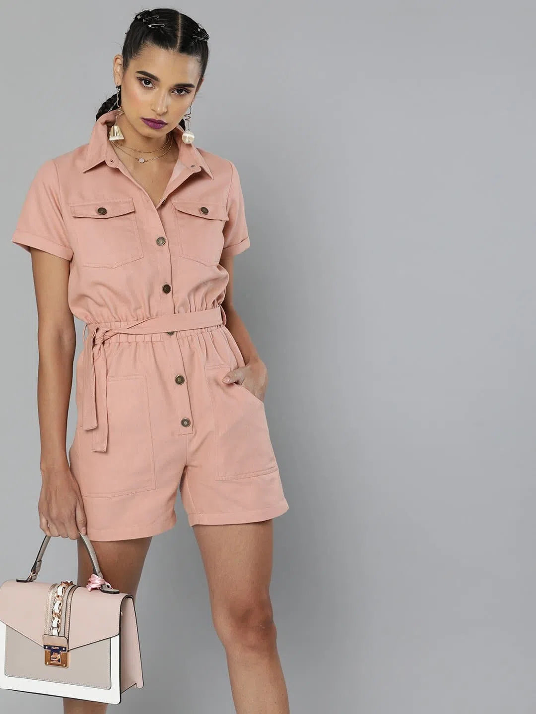 Women Solid Pink Jumpsuits & Sets