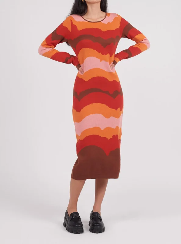 Organic Cotton Sunset Knit Midi Dress in Multi