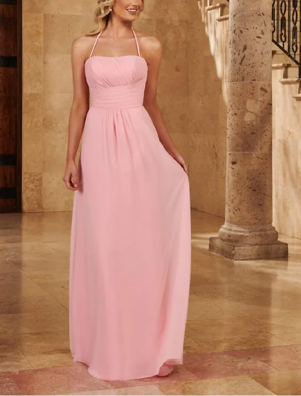 A-Line Bridesmaid Dress Straps / Spaghetti Strap / Strapless Sleeveless Pink Floor Length Chiffon / Shantung / Imitated Silk with Pleats / Draping / Ruching