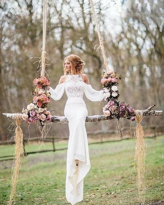 Affordable Unique Design Lace Top Long Sleeves Mermaid Long Wedding Dress