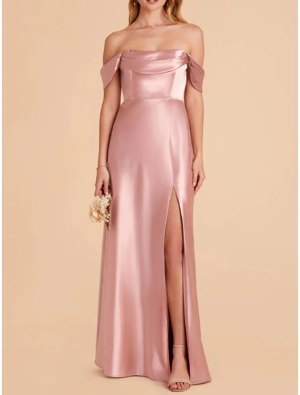 A-Line Bridesmaid Dress Spaghetti Strap Sleeveless Pink Ankle Length Stretch Satin with Split Front / Ruching