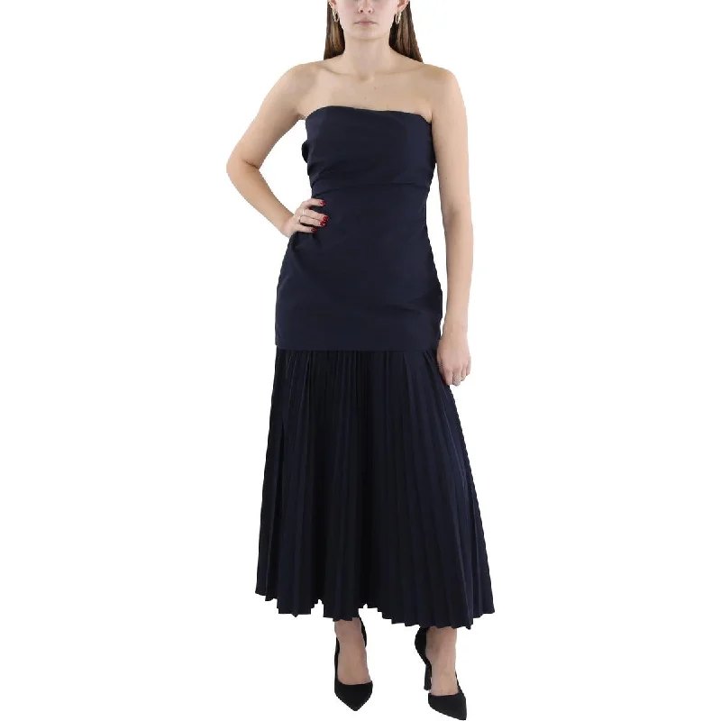 Austin Womens Pleated Strapless Midi Dress