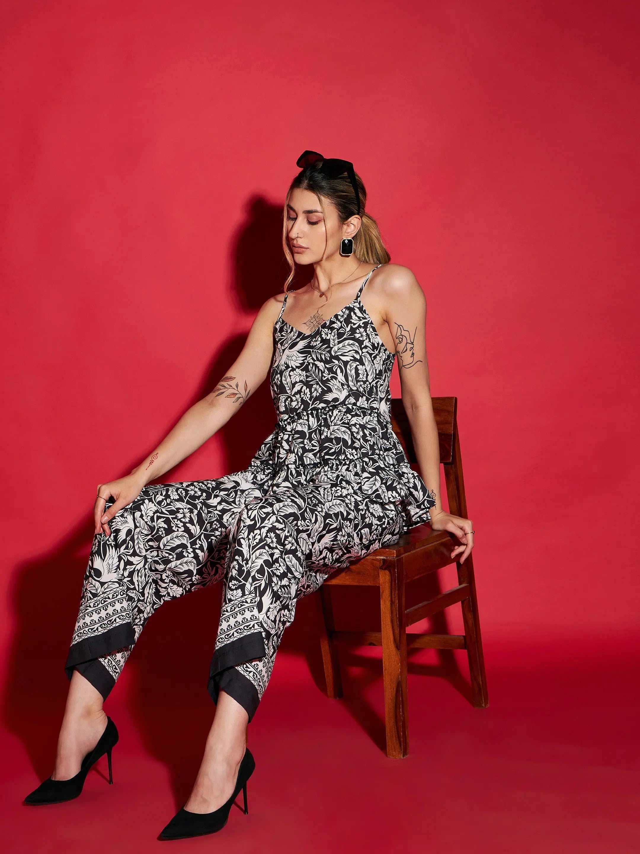 Women Printed Standard Black Jumpsuits & Sets