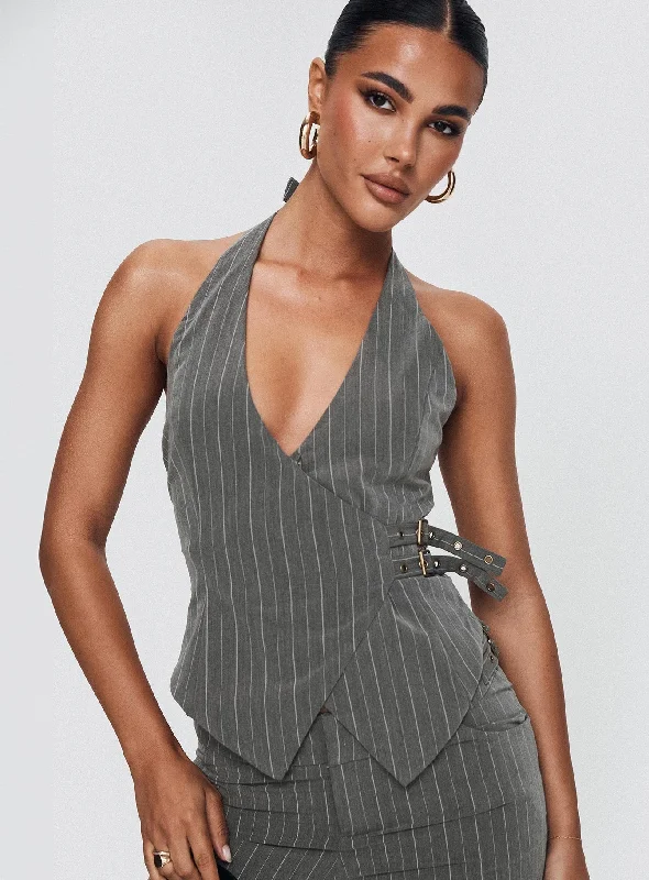 Calexico Buckle Halter Top Grey Pinstripe