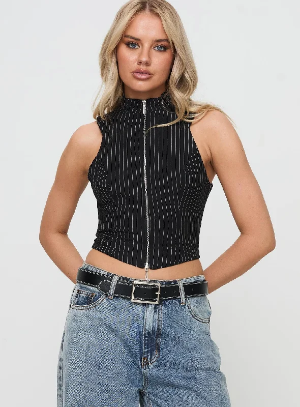 Messa Top Black Pinstripe